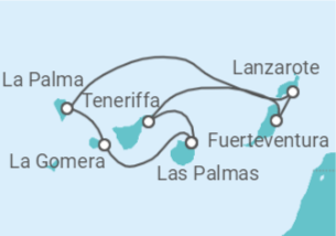 Reiseroute der Kreuzfahrt  Kanaren mit La Gomera - mit Flug - AIDA