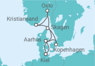Reiseroute der Kreuzfahrt  Skandinavische Highlights ab Kiel - AIDA