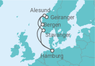 Reiseroute der Kreuzfahrt  Norwegens Fjorde mit Geiranger ab Hamburg - AIDA