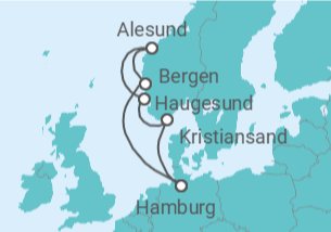 Reiseroute der Kreuzfahrt  Norwegen ab Hamburg - AIDA