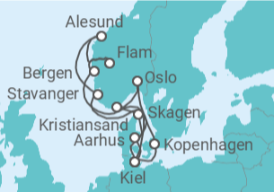 Reiseroute der Kreuzfahrt  Große Skandinavien-Reise ab Kiel - AIDA