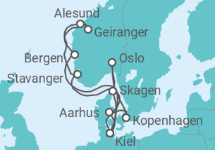 Reiseroute der Kreuzfahrt  Große Skandinavien-Reise ab Kiel - AIDA