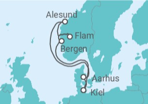 Reiseroute der Kreuzfahrt  Norwegens Welterbe ab Kiel - AIDA