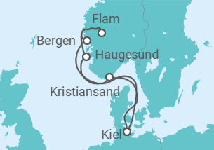 Reiseroute der Kreuzfahrt  O`zapft is! in Norwegen - mit Flug - AIDA