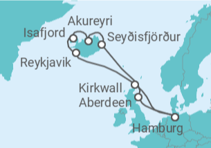 Reiseroute der Kreuzfahrt  Island-Rundreise ab Hamburg - AIDA