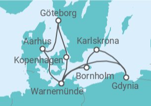 Reiseroute der Kreuzfahrt  Schweden, Polen & Dänemark ab Warnemünde 2 - mit Flug - AIDA