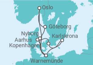 Reiseroute der Kreuzfahrt  Schweden & Dänemark ab Warnemünde 2 - mit Flug - AIDA