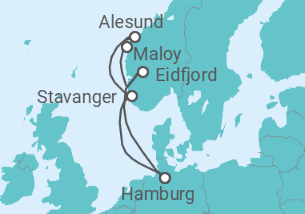 Reiseroute der Kreuzfahrt  Norwegen ab Hamburg - mit Flug - AIDA