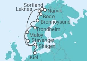 Reiseroute der Kreuzfahrt  Norwegen - mit Flug - AIDA