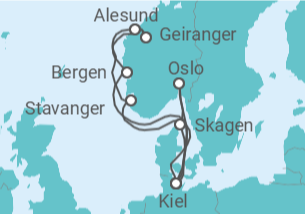Reiseroute der Kreuzfahrt  Norwegen & Dänemark ab Kiel 2 - mit Flug - AIDA