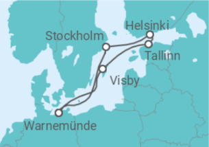 Reiseroute der Kreuzfahrt  Ostsee ab Warnemünde - mit Flug - AIDA
