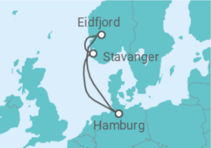 Reiseroute der Kreuzfahrt  Kurzreise nach Norwegen ab Hamburg - mit Flug - AIDA
