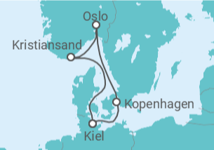 Reiseroute der Kreuzfahrt  Norwegen, Dänemark - AIDA