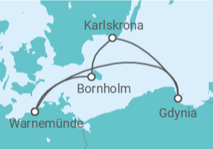 Reiseroute der Kreuzfahrt  Kurzreise nach Danzig & Bornholm ab Warnemünde - mit Flug - AIDA