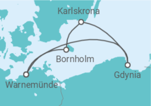Reiseroute der Kreuzfahrt  Kurzreise nach Danzig & Bornholm ab Warnemünde - mit Flug - AIDA