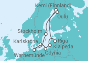 Reiseroute der Kreuzfahrt  Schweden, Finnland, Lettland, Litauen, Polen - mit Flug - AIDA