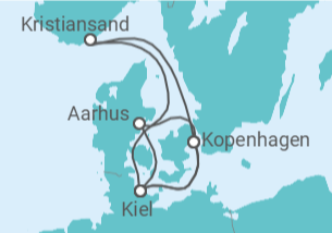 Reiseroute der Kreuzfahrt  Dänemark, Deutschland - mit Flug - AIDA