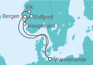 Reiseroute der Kreuzfahrt  Norwegen - AIDA