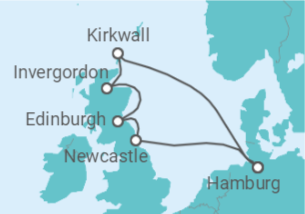 Reiseroute der Kreuzfahrt  Schottische Highlights ab Hamburg - mit Flug - AIDA
