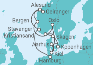 Reiseroute der Kreuzfahrt  Große Skandinavien-Reise ab Kiel - AIDA