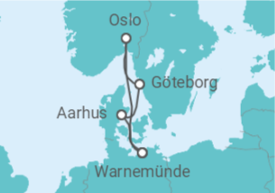 Reiseroute der Kreuzfahrt  Dänemark, Schweden, Norwegen - AIDA