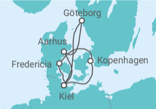 Reiseroute der Kreuzfahrt  Dänemark ab Kiel - AIDA