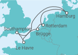Reiseroute der Kreuzfahrt  Metropolen ab Hamburg - AIDA