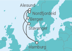 Reiseroute der Kreuzfahrt  Norwegen ab Hamburg - mit Flug - AIDA