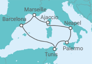 Reiseroute der Kreuzfahrt  SPAIN  PORTUGAL & FRANCE - Carnival Cruise Line