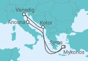 Reiseroute der Kreuzfahrt  Montenegro, Griechenland, Italien - mit Flug - MSC Cruises