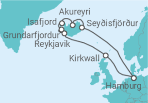 Reiseroute der Kreuzfahrt  Island, Vereinigtes Königreich - Costa Kreuzfahrten