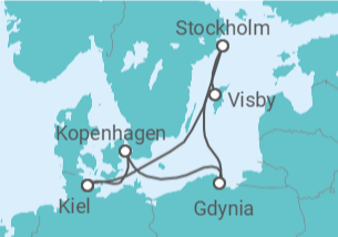 Reiseroute der Kreuzfahrt  Dänemark, Polen, Schweden Alles Inklusive - Costa Kreuzfahrten