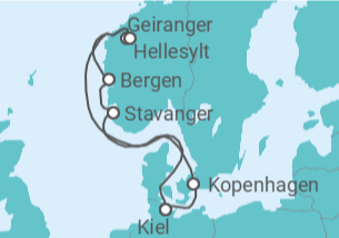 Reiseroute der Kreuzfahrt  Dänemark, Norwegen Alles Inklusive - Costa Kreuzfahrten
