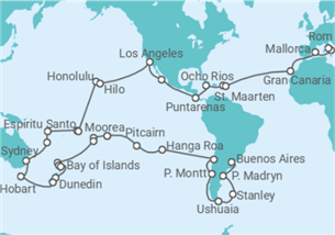 Reiseroute der Kreuzfahrt  Weltreise - MSC Cruises