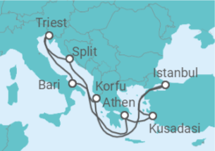 Reiseroute der Kreuzfahrt  Kroatien, Griechenland, Türkei, Italien Alles Inklusive - mit Flug - MSC Cruises