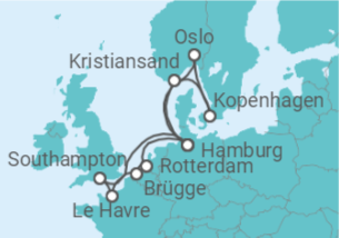 Reiseroute der Kreuzfahrt  Metropolen & Skandinavien ab Hamburg - mit Flug - AIDA