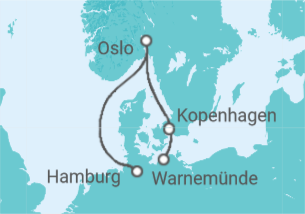 Reiseroute der Kreuzfahrt  Kurzreise nach Oslo & Kopenhagen ab Warnemünde - mit Flug - AIDA