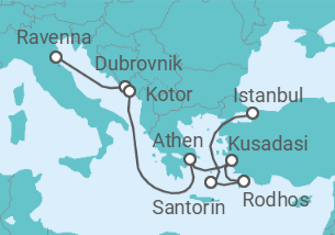 Reiseroute der Kreuzfahrt  Kroatien, Montenegro, Griechenland, Türkei - NCL Norwegian Cruise Line