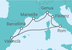 Reiseroute der Kreuzfahrt  Spanien, Frankreich, Italien Alles Inklusive - MSC Cruises