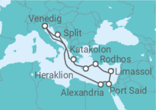 Reiseroute der Kreuzfahrt  Italien, Griechenland, Zypern, Ägypten Alles Inklusive - MSC Cruises