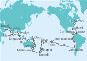 Reiseroute der Kreuzfahrt  Endless Worlds, our 112-day Inaugural World Journey 2029 - Explora Journeys