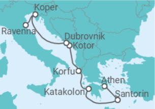 Reiseroute der Kreuzfahrt  Griechenland, Montenegro, Kroatien, Slowenien - NCL Norwegian Cruise Line