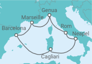 Reiseroute der Kreuzfahrt  Frankreich, Spanien, Italien - Costa Kreuzfahrten