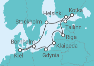 Reiseroute der Kreuzfahrt  Schärengärten der Ostsee ab Kiel - AIDA