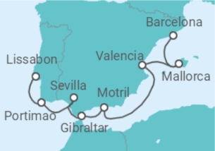 Reiseroute der Kreuzfahrt  Iberische Sonnenroute - NCL Norwegian Cruise Line