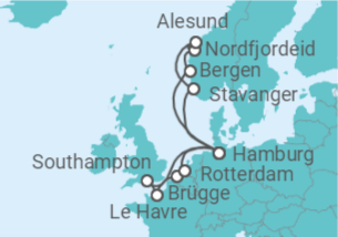 Reiseroute der Kreuzfahrt  Metropolen & Norwegen ab Hamburg - AIDA
