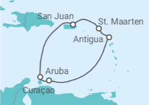 Reiseroute der Kreuzfahrt  Aruba, Curaçao, Antigua Und Barbuda, Sint Maarten - Virgin Voyages