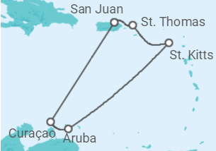 Reiseroute der Kreuzfahrt  Amerikanische Jungferninseln, Bonaire, San Eustaquio y Saba, Curaçao, Aruba - Royal Caribbean