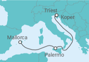 Reiseroute der Kreuzfahrt  8 Nächte - Taufreise - ab Triest/bis Palma - mit Flug - Mein Schiff