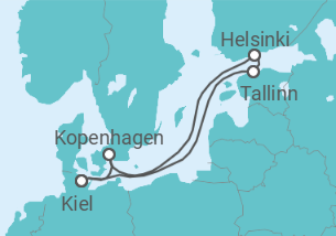 Reiseroute der Kreuzfahrt  7 Nächte - Schönheiten der Ostsee - ab/bis Kiel - Mein Schiff